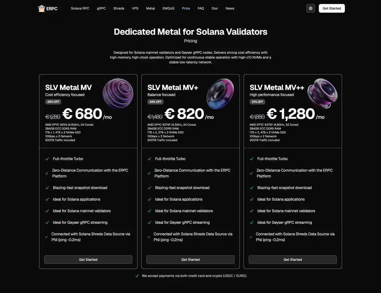 Dedicated Metal for Solana Validators Pricing