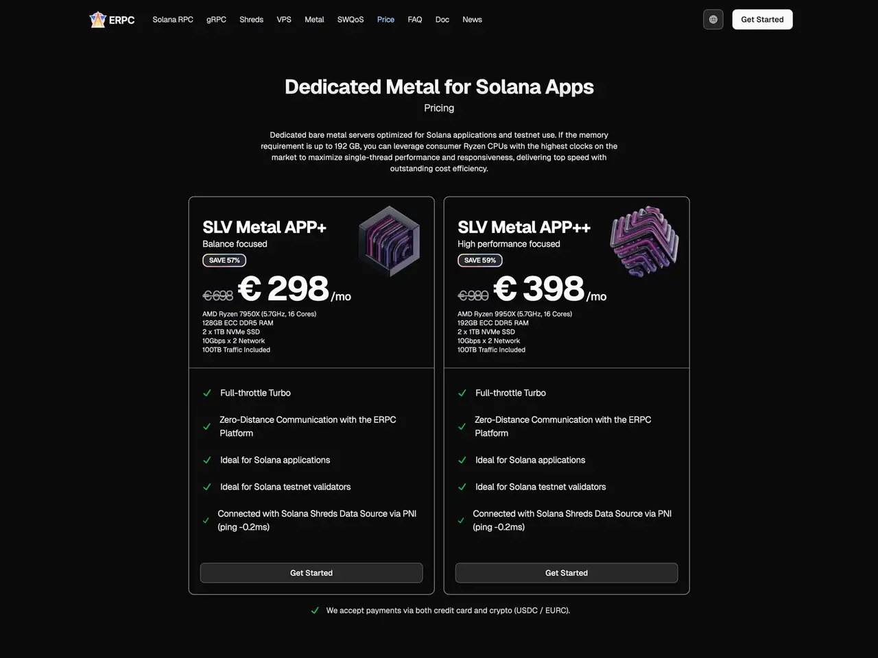 ERPC Solana App Dedicated Metal Pricing
