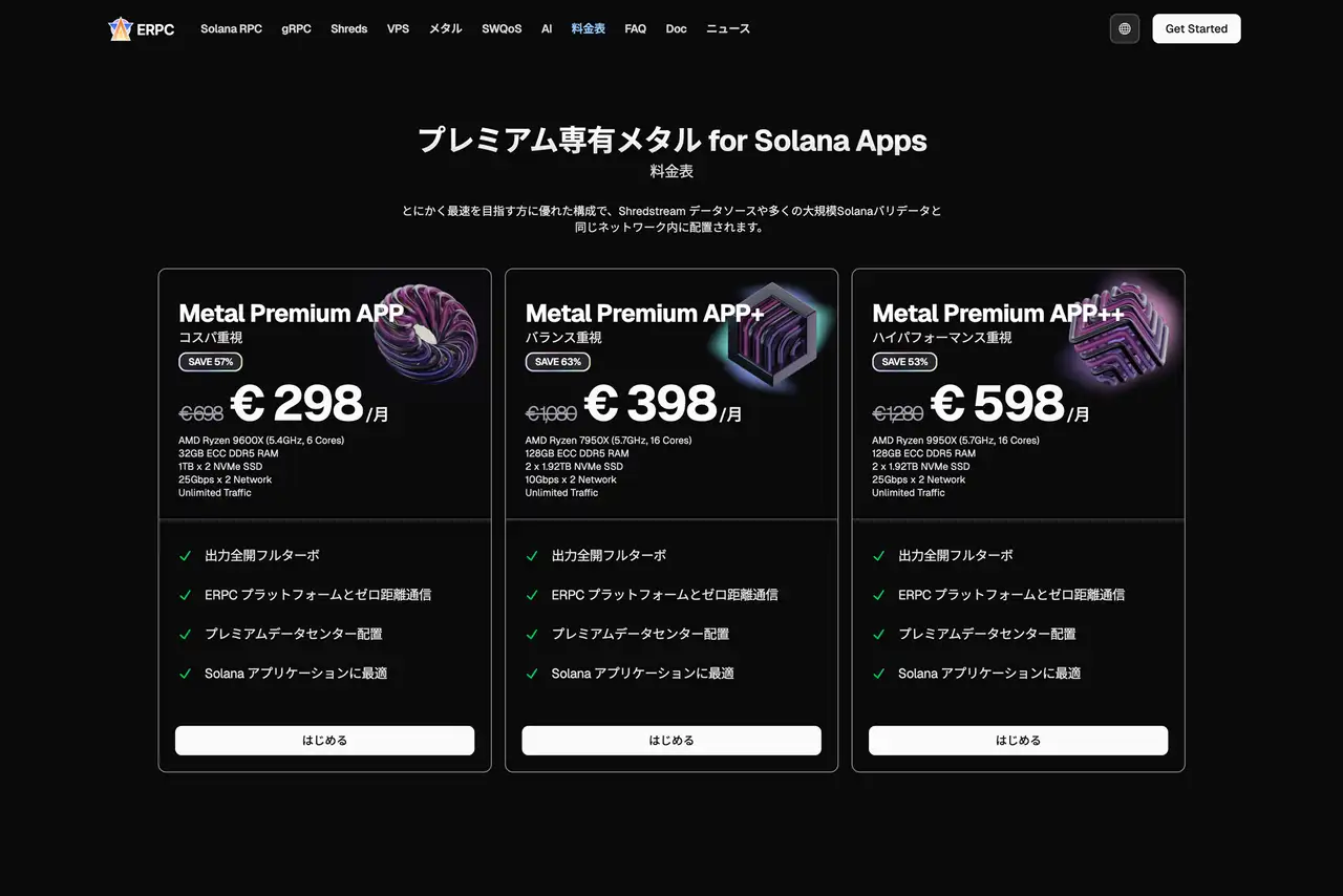 プレミアム専有メタル for Solana Apps 料金表
