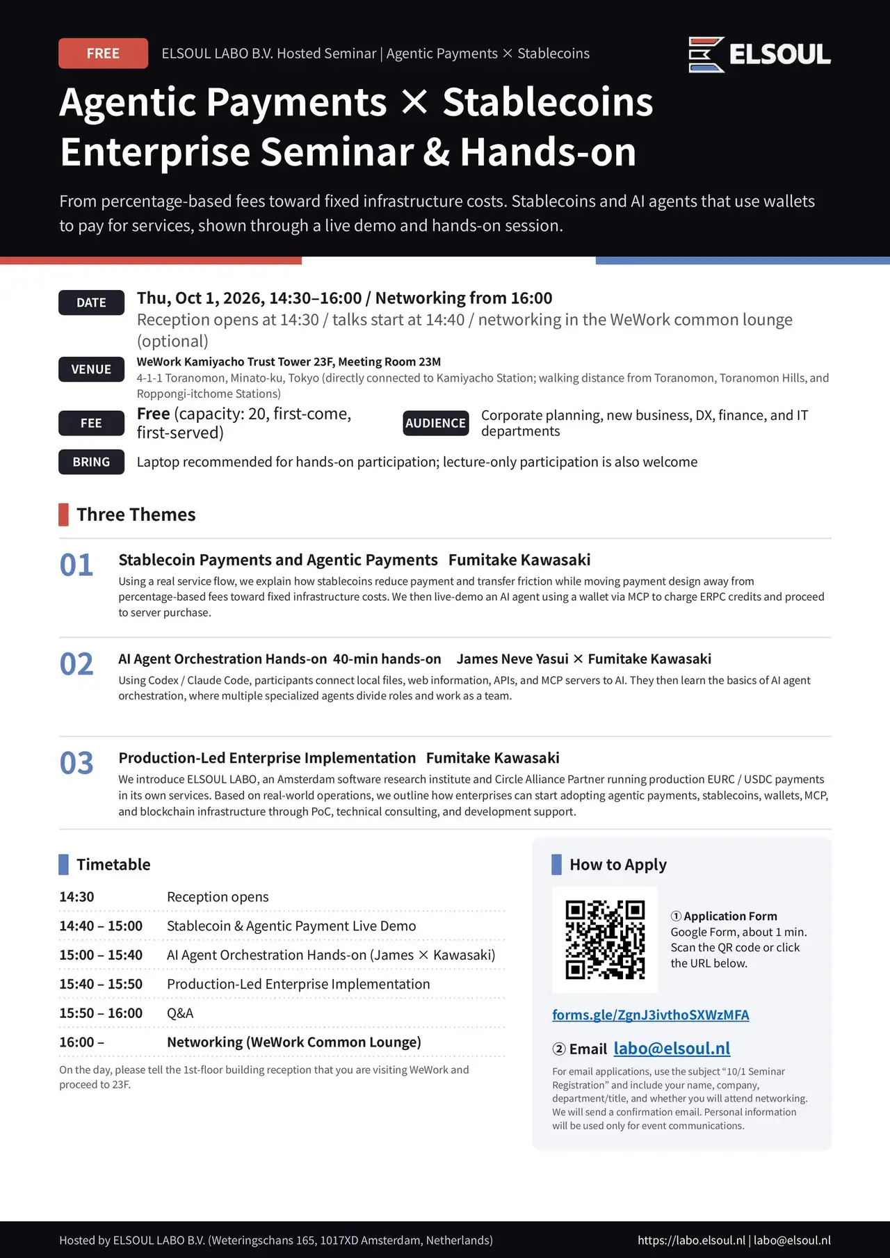 Agentic Payments × Stablecoins seminar guide (October 1, 2026, Tokyo)