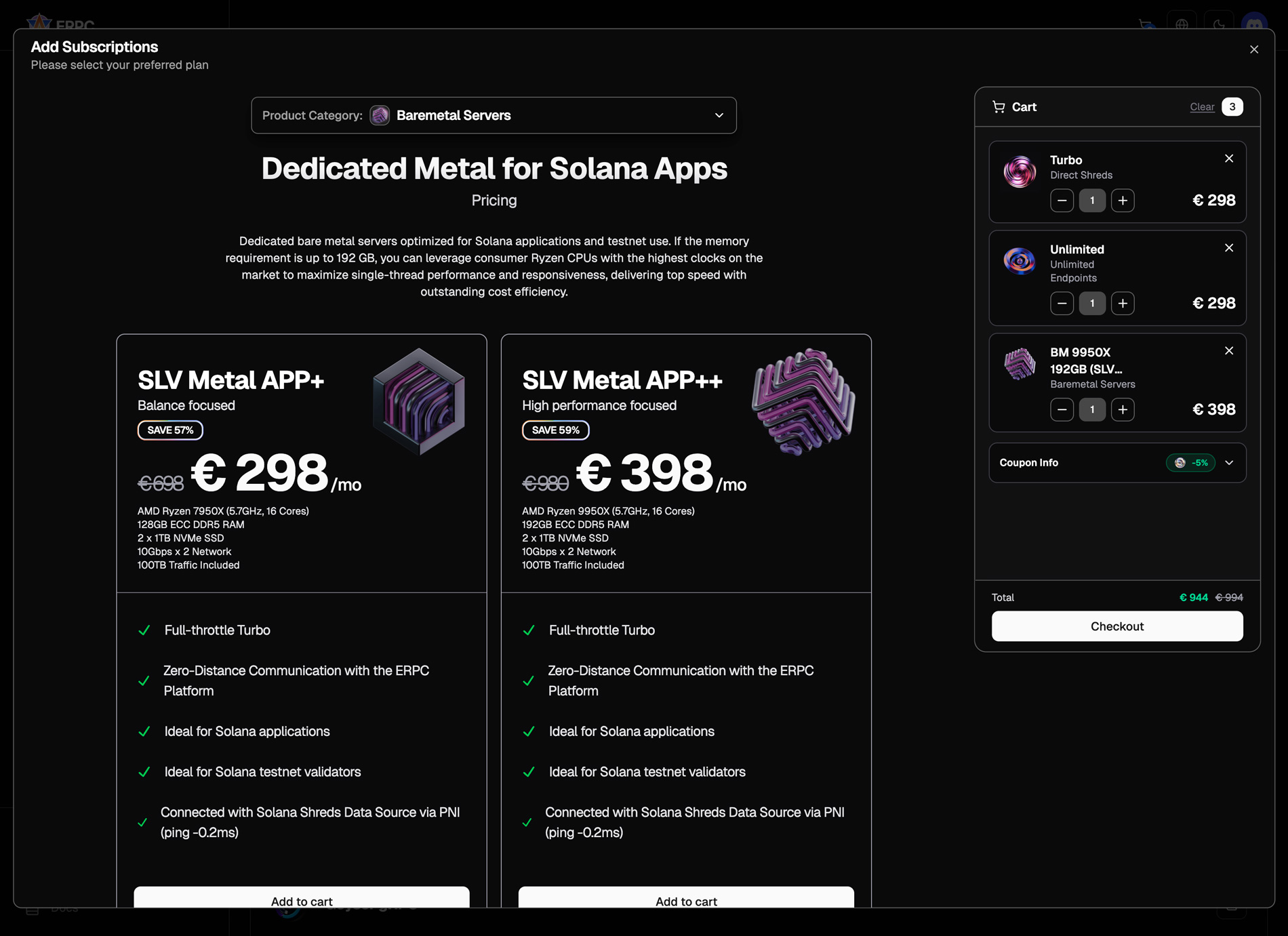 ERPC Web UI Dashboard Cart