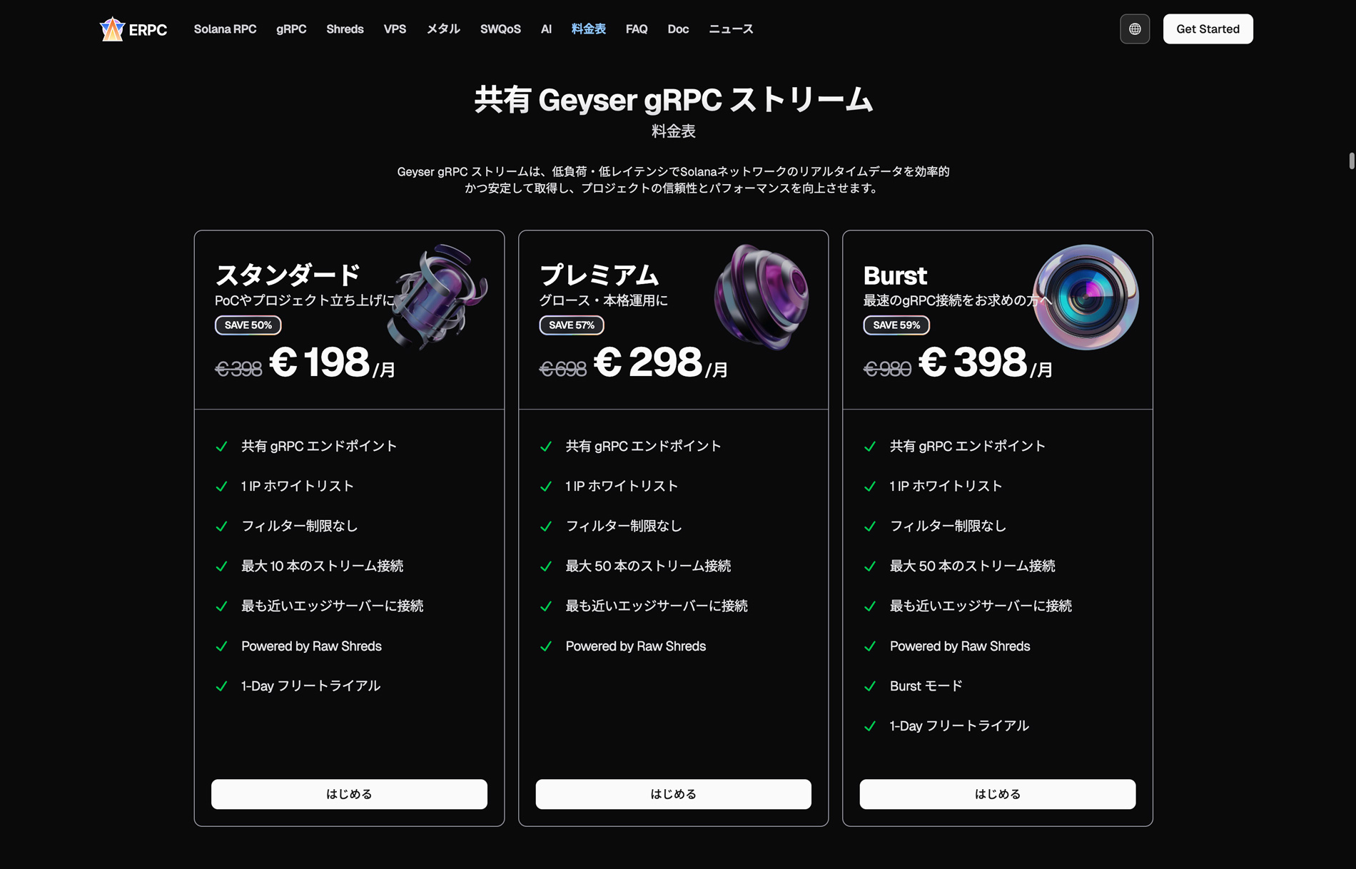 ERPC Shared Geyser gRPC Stream 料金表